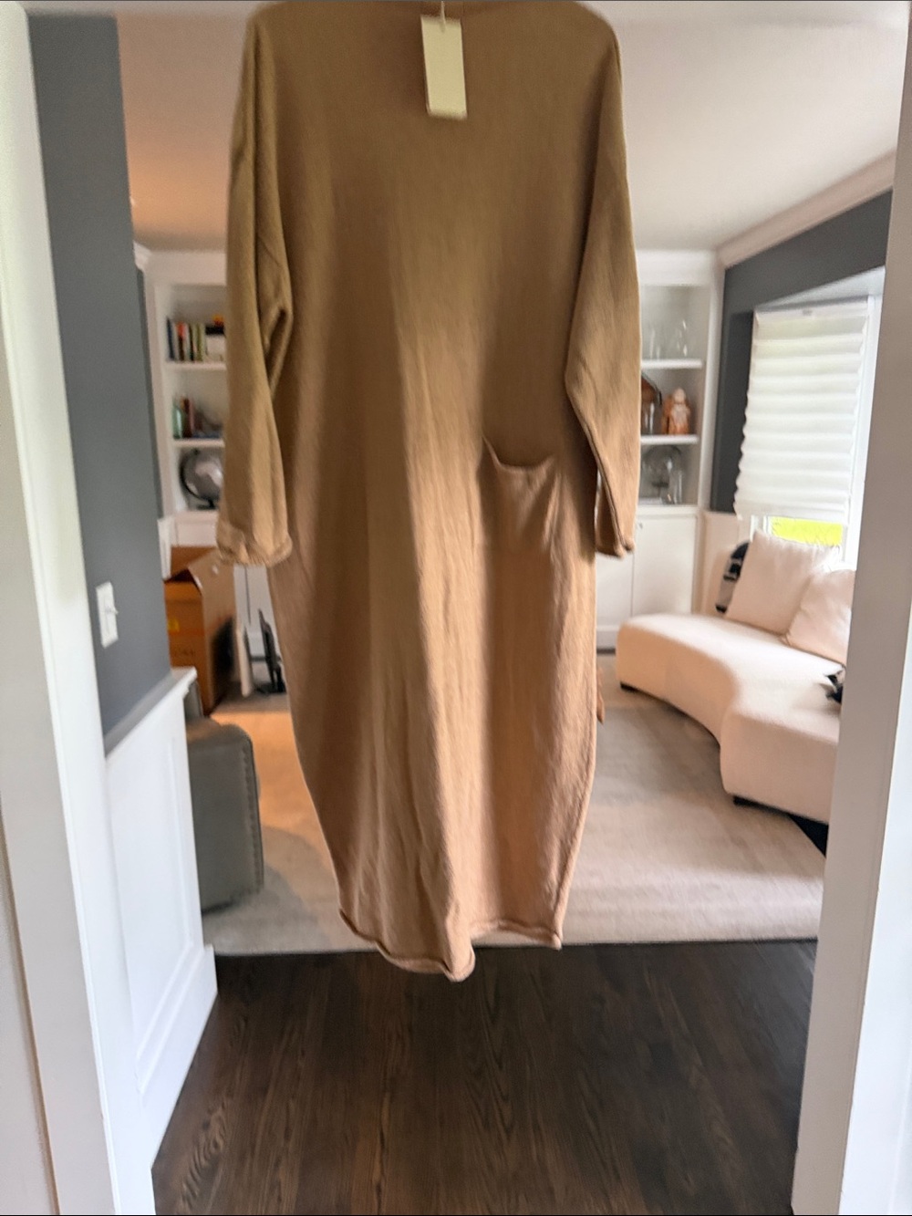 Everyday Long-Sleeve Midi Dress in Camel with Pocket
